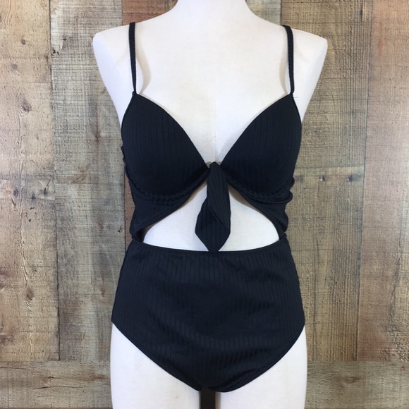 Shade & Shore Light Lift Ribbed Tie Front Cut Out One Piece Swimsuit Womens‎ 36B - Picture 1 of 14